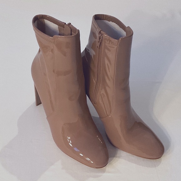 Aldo Shoes - ALDO Sock Booties Ankle Boots Patent Glossy Taupe Size 9